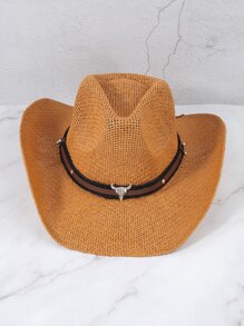 Sombrero de paja vaca con adorno de cabeza - Caqui - Ver 2