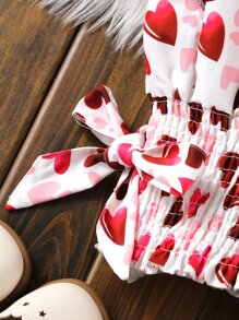 Girls Heart Print Ruffle Trim Shirred Waist Blouse - Multicolor - View 3