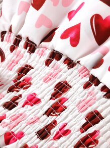 Girls Heart Print Ruffle Trim Shirred Waist Blouse - Multicolor - View 4