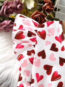 Girls Heart Print Ruffle Trim Shirred Waist Blouse - Multicolor - View 5
