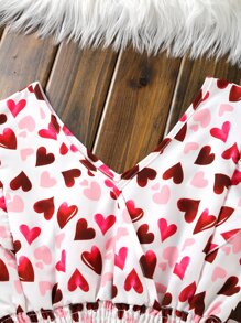 Girls Heart Print Ruffle Trim Shirred Waist Blouse - Multicolor - View 6