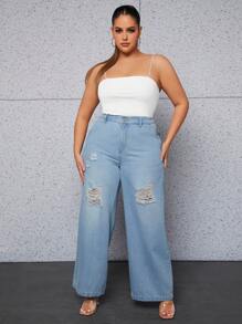 SHEIN SXY Jeans desgarro de pierna ancha - Lavado ligero - Ver 1