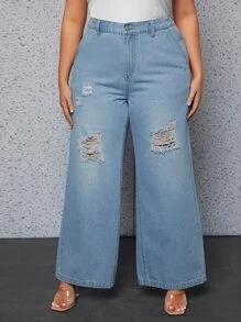 SHEIN SXY Jeans desgarro de pierna ancha - Lavado ligero - Ver 4