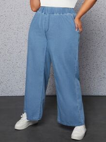 SHEIN SXY Jeans de pierna recta de talle alto - Azul lavado medio - Ver 4