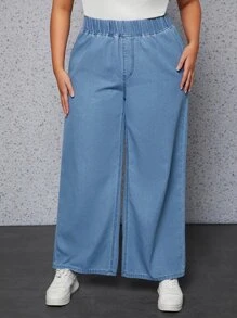 SHEIN SXY Jeans de pierna recta de talle alto - Azul lavado medio - Ver 3