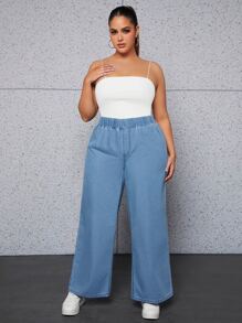 SHEIN SXY Jeans de pierna recta de talle alto - Azul lavado medio - Ver 1