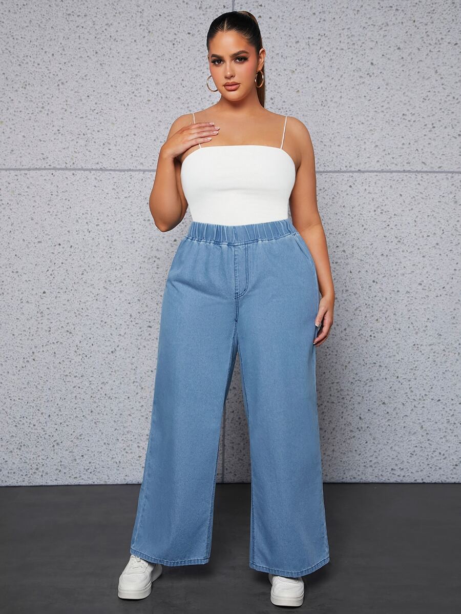 SHEIN SXY Jeans de pierna recta de talle alto - Azul lavado medio - Ver 1