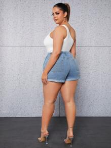 SHEIN Essnce Plus Roll Up Hem Denim Shorts - Light Wash - View 2