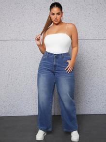 Plus Cat Whisker Straight Leg Jeans - Dark Wash - View 3