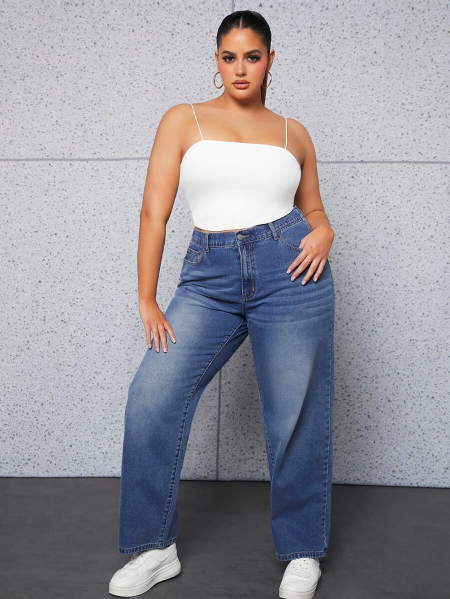 Plus Cat Whisker Straight Leg Jeans - Dark Wash - View 1