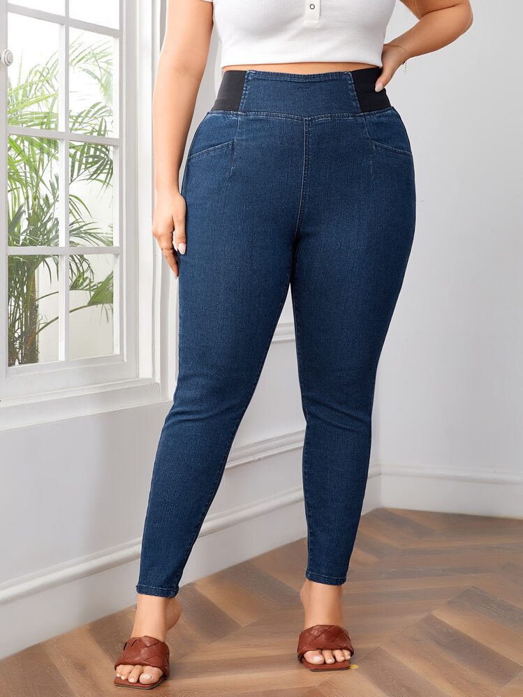 SHEIN Essnce Plus High Waist Skinny Jeans - Dark Wash - View 5