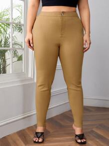 Plus High Waist Skinny Jeans - Khaki - View 5