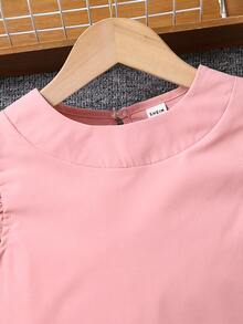 女孩荷葉邊上衣和褶皺面料短褲 - 粉色 - 查看 3