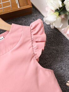 女孩荷葉邊上衣和褶皺面料短褲 - 粉色 - 查看 5