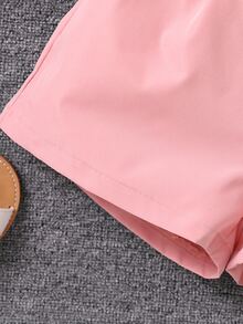 女孩荷葉邊上衣和褶皺面料短褲 - 粉色 - 查看 4