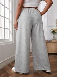 SHEIN EZwear Plus Drawstring Waist Wide Leg Joggers - Light Grey - View 2