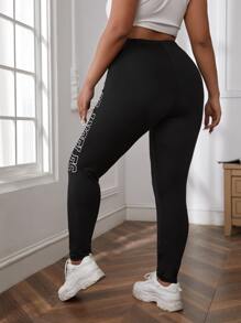 SHEIN EZwear Plus Letter Graphic Leggings - Black - View 2