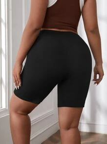 SHEIN EZwear Plus Ribbed Knit Cycling Shorts - Black - View 2