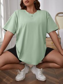 CovetEZ Plus Solid Drop Shoulder Tee - Mint Green - View 1