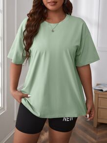 CovetEZ Plus Solid Drop Shoulder Tee - Mint Green - View 3