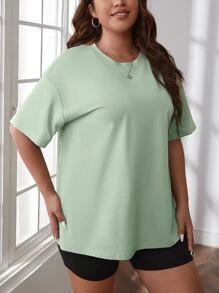 CovetEZ Plus Solid Drop Shoulder Tee - Mint Green - View 5