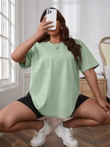 CovetEZ Plus Solid Drop Shoulder Tee - Mint Green - View 6