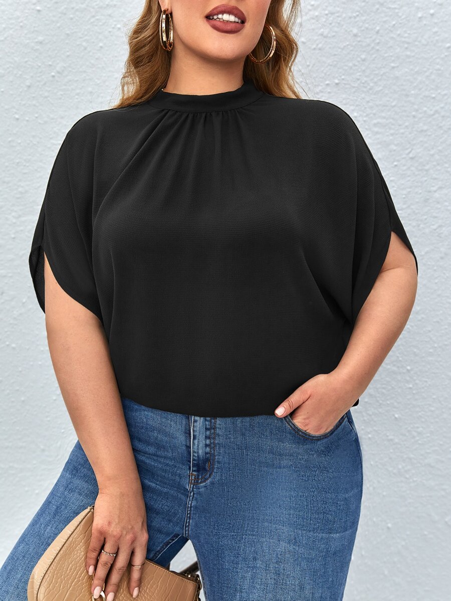SHEIN Privé Blusa unicolor de manga murciélago