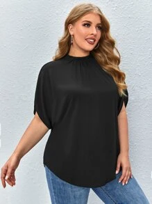 SHEIN Privé Blusa unicolor de manga murciélago