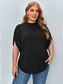 SHEIN Privé Blusa unicolor de manga murciélago
