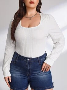 SHEIN Privé Body de camiseta ajustado de cuello cuadrado - Blanco - Ver 5