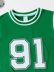 Boys Letter Graphic Striped Trim Tank Top & Shorts - Green - View 3