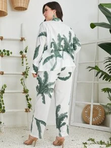 Mulvari 大碼熱帶圖案西裝外套和高腰長褲 - 彩色 - 查看 2