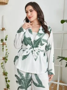 Mulvari 大碼熱帶圖案西裝外套和高腰長褲 - 彩色 - 查看 6