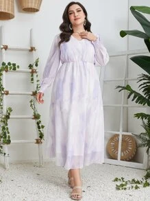 Modelyn Vestido de tie dye de manga farol de gasa