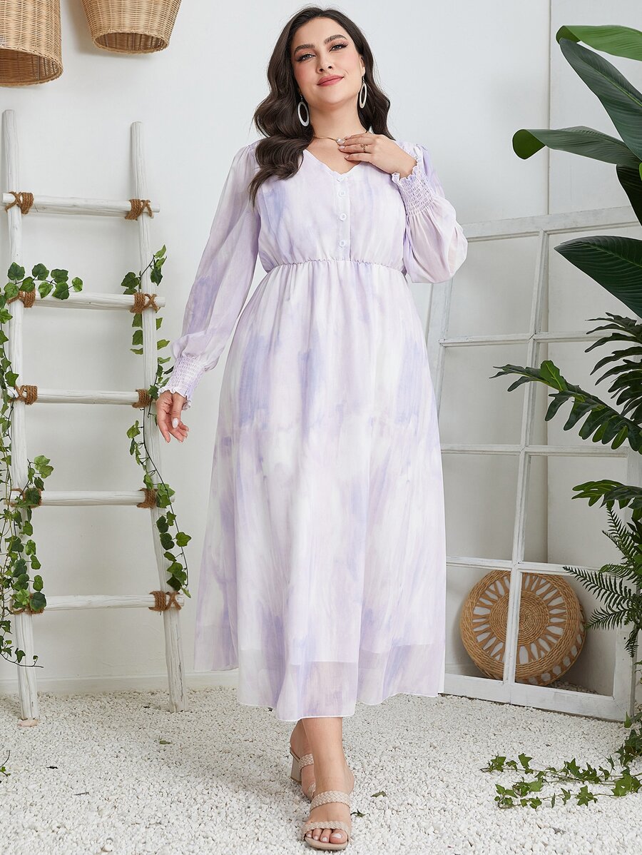 Modelyn Vestido de tie dye de manga farol de gasa