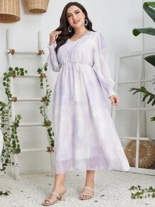 Modelyn Vestido de tie dye de manga farol de gasa