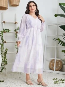 Modelyn Vestido de tie dye de manga farol de gasa