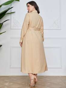 Mulvari Plus Belted Front Shirt Dress - Beige - View 2