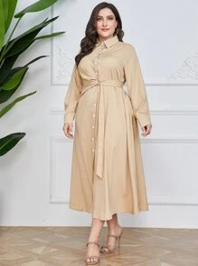 Mulvari Plus Belted Front Shirt Dress - Beige - View 5