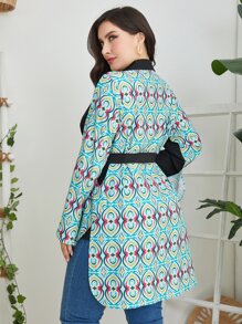 Mulvari Plus Geo Print High Low Belted Shirt - Multicolor - View 2