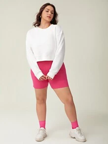 SHEIN BASICS Plus Drop Shoulder Crop Pullover - White - View 6