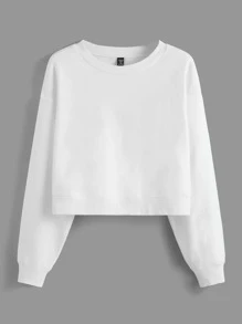 SHEIN BASICS Plus Drop Shoulder Crop Pullover - White - View 7