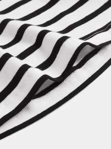 SHEIN BASICS Striped Scoop Neck Tee - Black and White - View 7