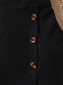 SHEIN 女孩條紋針織T恤和前紐扣不對稱半身裙 - 黑與白 - 查看 3