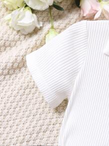 SHEIN 女孩條紋針織T恤和前紐扣不對稱半身裙 - 黑與白 - 查看 4