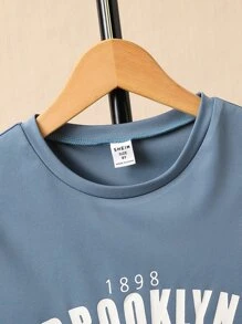 Boys Letter Graphic Tee & Shorts - Dusty Blue - View 5