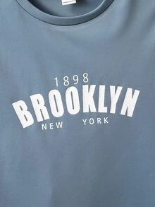 Boys Letter Graphic Tee & Shorts - Dusty Blue - View 3