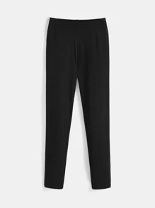 SHEIN BASICS Solid Ribbed Knit Leggings - Black - View 3