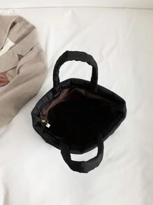 時尚刺繡線手提帆布袋，女士手提袋 - 黑色 - 查看 3