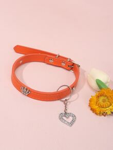 1pc Heart & Crown Decor Pet Collar - Orange - View 3